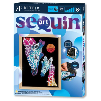 Kitfix Amatniecības komplekts Sequin Art Blue Premium spīdumiņu māksla, Žirafe ar mazuli