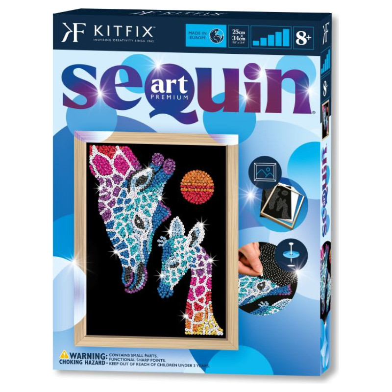 Kitfix Amatniecības komplekts Sequin Art Blue Premium spīdumiņu māksla, Žirafe ar mazuli