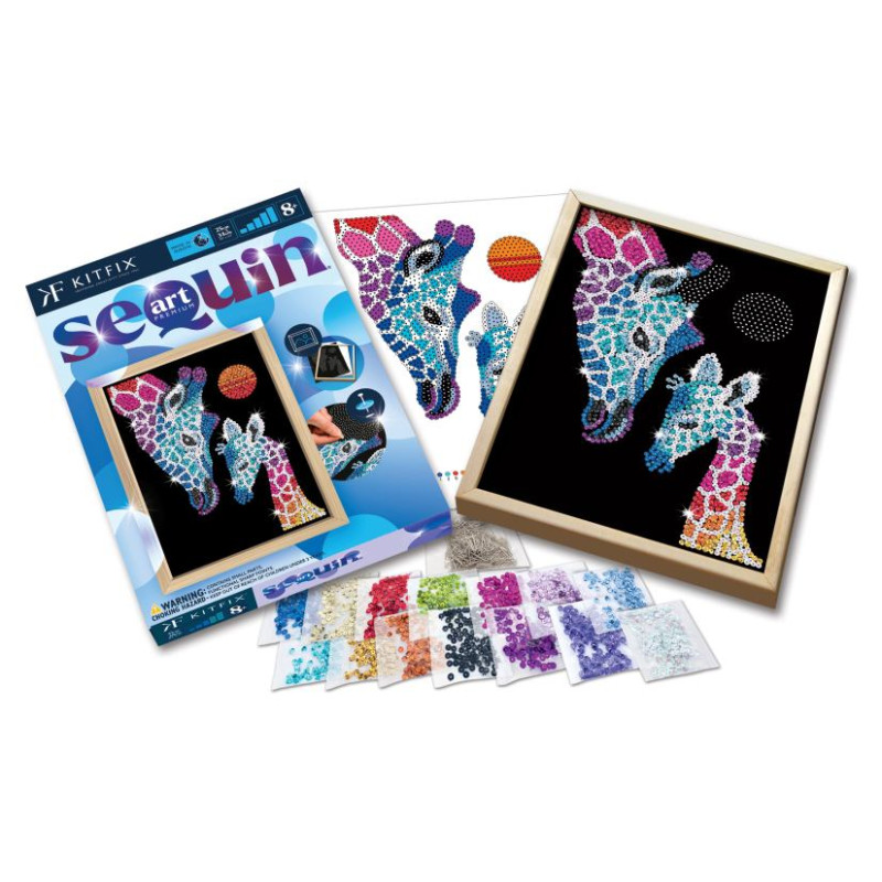 Kitfix Amatniecības komplekts Sequin Art Blue Premium spīdumiņu māksla, Žirafe ar mazuli