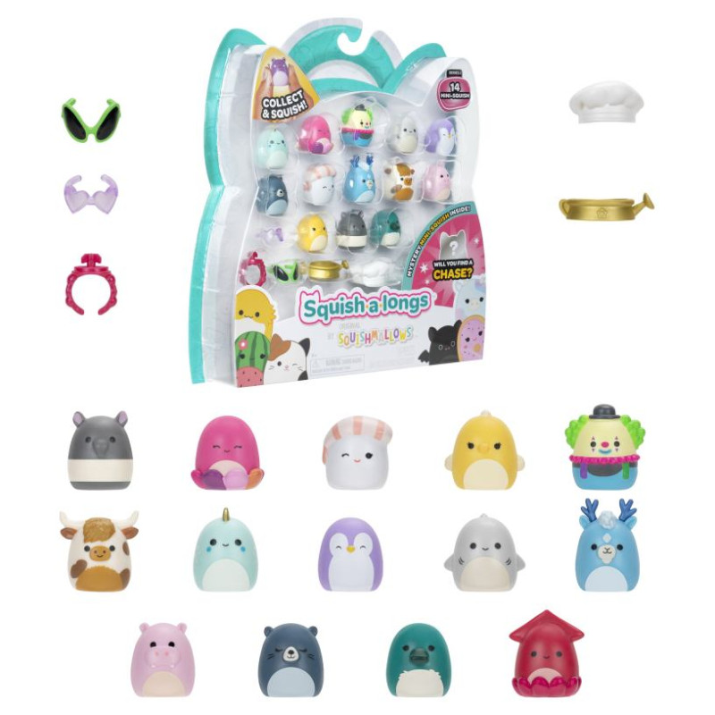 Squishmallows SQUISH-A-LONGS figūriņas, 14 gab., 2,5&nbsp;cm