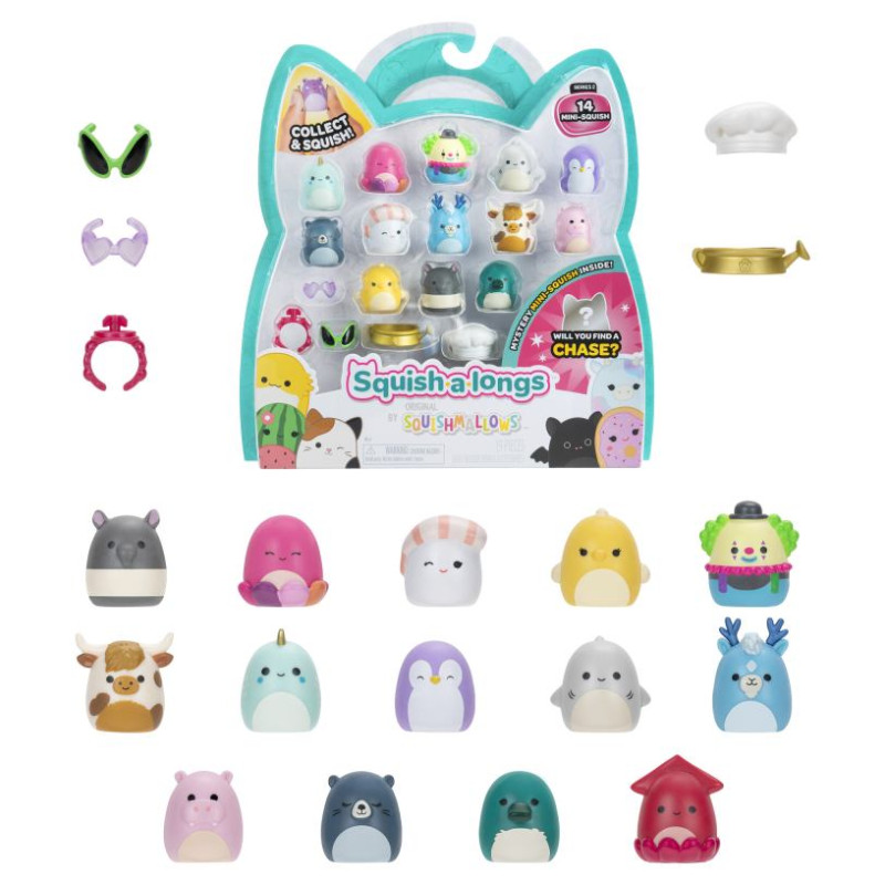 Squishmallows SQUISH-A-LONGS figūriņas, 14 gab., 2,5&nbsp;cm