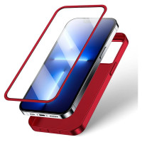 Joyroom 360 Full Case front and back cover for iPhone 13 Pro + tempered glass screen protector red (JR-BP935 red)