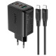 Acefast 2in1 wall charger 2x USB-C / USB-A 65W, PD, QC 3.0, AFC, FCP (set with USB-C 1.2m cable) black (A13 black)