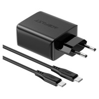 Acefast 2in1 wall charger 2x USB-C / USB-A 65W, PD, QC 3.0, AFC, FCP (set with USB-C 1.2m cable) black (A13 black)