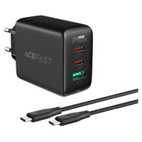Acefast 2in1 wall charger 2x USB-C / USB-A 65W, PD, QC 3.0, AFC, FCP (set with USB-C 1.2m cable) black (A13 black)