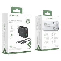Acefast 2in1 wall charger 2x USB-C / USB-A 65W, PD, QC 3.0, AFC, FCP (set with USB-C 1.2m cable) black (A13 black)