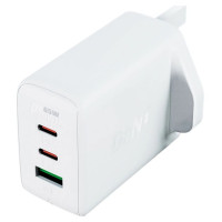 Acefast charger GaN 65W 3 ports (1xUSB, 2xUSB C PD) UK plug white (A44)