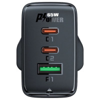 Acefast charger GaN 65W 3 ports (1xUSB, 2xUSB C PD) UK plug white (A44)