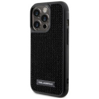 Karl Lagerfeld Rhinestone Logo Metal Plate case for iPhone 15 Pro - black