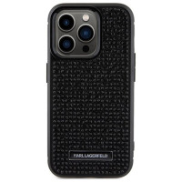 Karl Lagerfeld Rhinestone Logo Metal Plate case for iPhone 15 Pro - black
