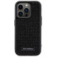 Karl Lagerfeld Rhinestone Logo Metal Plate case for iPhone 15 Pro - black