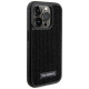 Karl Lagerfeld Rhinestone Logo Metal Plate case for iPhone 15 Pro - black
