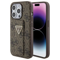 Guess Grip Stand 4G Triangle Strass case for iPhone 15 Pro Max - brown
