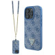 Guess Leather Metal Logo Strass Crossbody Case for iPhone 16 Pro Max - Blue