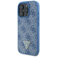 Guess Leather Metal Logo Strass Crossbody Case for iPhone 16 Pro Max - Blue
