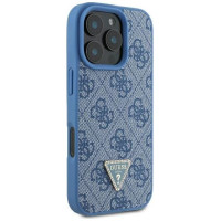 Guess Leather Metal Logo Strass Crossbody Case for iPhone 16 Pro Max - Blue