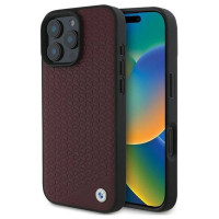 BMW Sign Leather Diamond Metal Logo MagSafe Case for iPhone 16 Pro Max - Red