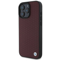 BMW Sign Leather Diamond Metal Logo MagSafe Case for iPhone 16 Pro Max - Red