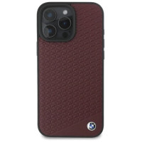 BMW Sign Leather Diamond Metal Logo MagSafe Case for iPhone 16 Pro Max - Red