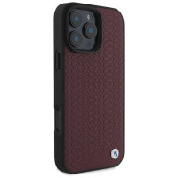 BMW Sign Leather Diamond Metal Logo MagSafe Case for iPhone 16 Pro Max - Red