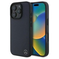 Mercedes MB Wood Imitation Leather MagSafe Case for iPhone 16 Pro Max - Navy Blue