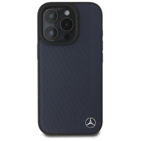 Mercedes MB Wood Imitation Leather MagSafe Case for iPhone 16 Pro Max - Navy Blue