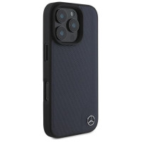 Mercedes MB Wood Imitation Leather MagSafe Case for iPhone 16 Pro Max - Navy Blue
