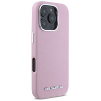 Karl Lagerfeld Saffiano Full Wrapped Elongated Metal Logo MagSafe iPhone 16 Pro Case - Pink