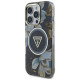 Guess Glitter Flowers Triangle Buttons MagSafe case for iPhone 16 Pro Max black