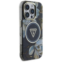 Guess Glitter Flowers Triangle Buttons MagSafe case for iPhone 16 Pro Max black