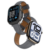 Amazingthing Class Band Leather Strap for Apple Watch 45 / 46 / 49 mm - Gray