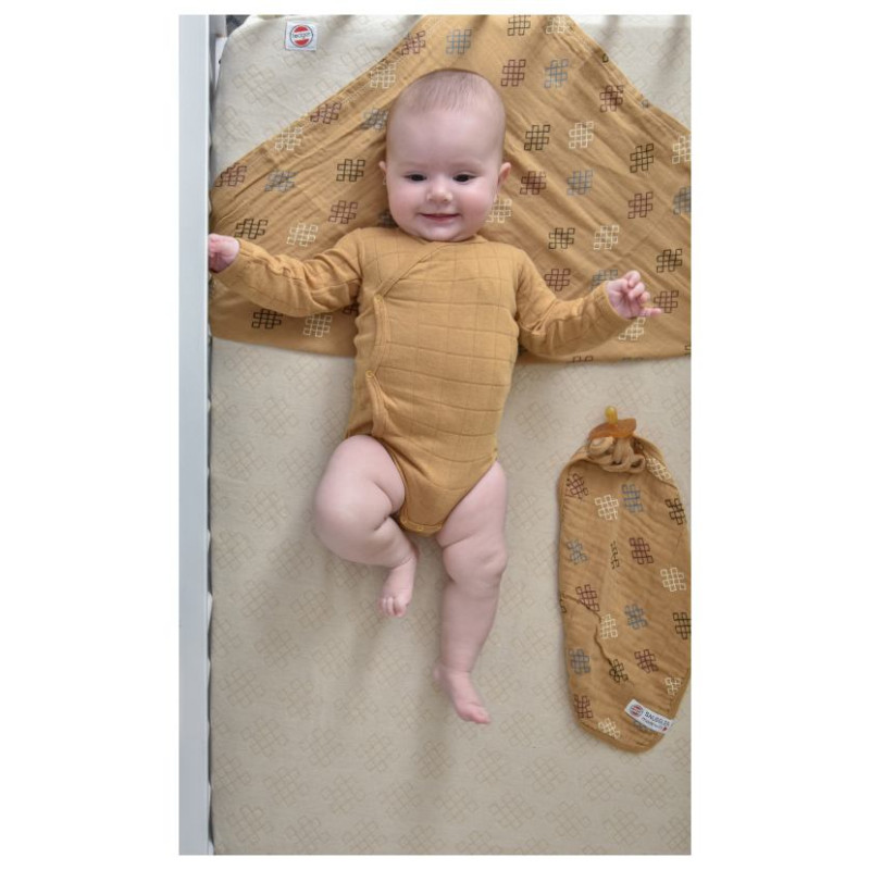 Lodger Romper Solid kokvilnas bodijs ar garām piedurknēm, Honey, 68 cm - RS 076_68