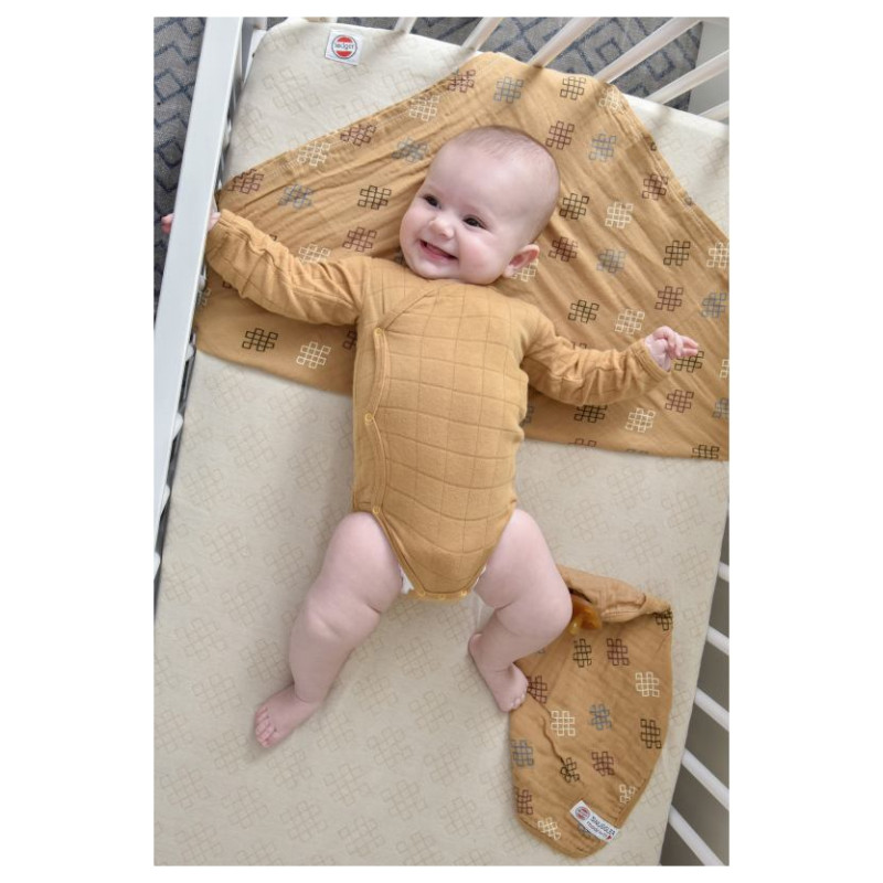 Lodger Romper Solid kokvilnas bodijs ar garām piedurknēm, Honey, 68 cm - RS 076_68