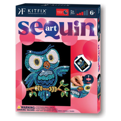 Kitfix Amatniecības komplekts Sequin Art Red spīdumiņu māksla, Pūce Ozzijs