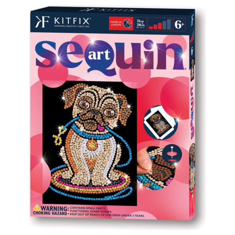 Kitfix Amatniecības komplekts Sequin Art Red spīdumiņu māksla, Mopsīte Lilija