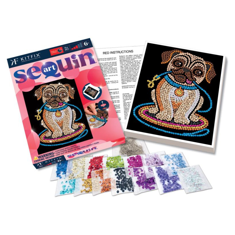 Kitfix Amatniecības komplekts Sequin Art Red spīdumiņu māksla, Mopsīte Lilija