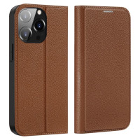 Dux Ducis Skin X2 case for iPhone 14 Pro case with magnetic flap brown