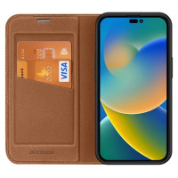 Dux Ducis Skin X2 case for iPhone 14 Pro case with magnetic flap brown