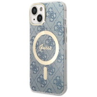 Guess Set Guess GUBPP14MH4EACSB Case+ Charger iPhone 14 Plus 6.7" blue/blue hard case 4G Print MagSafe