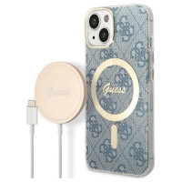Guess Set Guess GUBPP14SH4EACSB Case+ Charger iPhone 14 6.1" blue/blue hard case 4G Print MagSafe