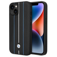 BMW Case BMW BMHCP14S22RVSK iPhone 14 6.1" black/black hardcase Leather Stamp Blue Lines