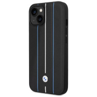 BMW Case BMW BMHCP14S22RVSK iPhone 14 6.1" black/black hardcase Leather Stamp Blue Lines