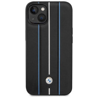 BMW Case BMW BMHCP14S22RVSK iPhone 14 6.1" black/black hardcase Leather Stamp Blue Lines