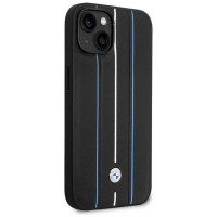 BMW Case BMW BMHCP14S22RVSK iPhone 14 6.1" black/black hardcase Leather Stamp Blue Lines