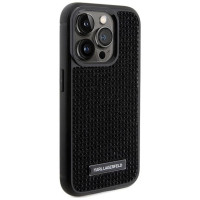 Karl Lagerfeld Rhinestone Logo Metal Plate case for iPhone 15 Pro Max - black
