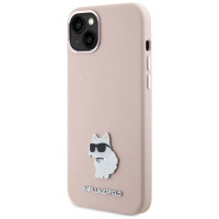Karl Lagerfeld Silicone Choupette Metal Pin Case for iPhone 15 Plus / 14 Plus - Pink