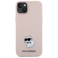 Karl Lagerfeld Silicone Choupette Metal Pin Case for iPhone 15 Plus / 14 Plus - Pink