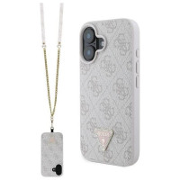 Guess Leather Metal Logo Strass Crossbody Case for iPhone 16 - Pink