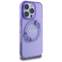 Guess IML Flowers Wreath MagSafe iPhone 16 Pro Max Case - Purple