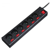 Hama 6-socket surge protector strip 1.4m with switches - black